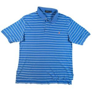 Polo Ralph Lauren Polo Shirt Mens‎ XLT Blue White Striped Short Sleeve Preppy